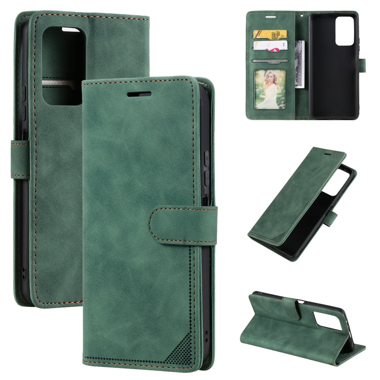 Green brush leather anti-theft phone case with card slot and folio stand