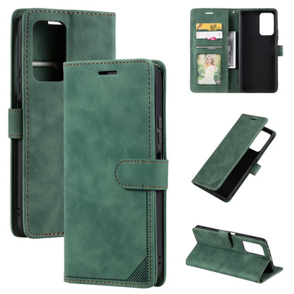 Green brush leather anti-theft phone case with card slot and folio stand
