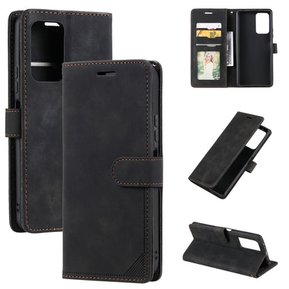 Black leather wallet phone case with card slot and fold-out stand