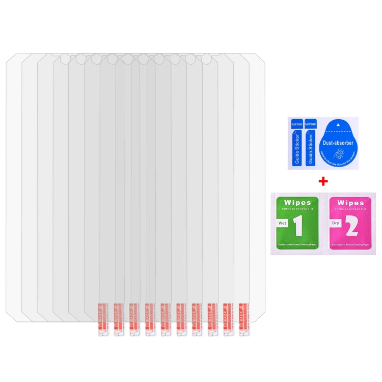 Clear tempered glass screen protector sheets, 10-pack with cleaning wipes included