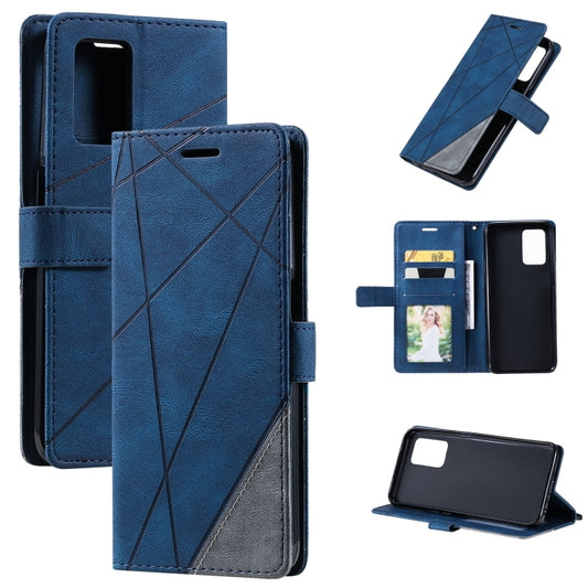 Blue leather phone case with cross pattern, card holder and kickstand