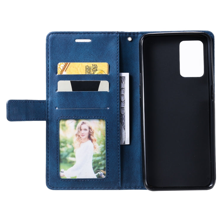 Blue leather phone case with card window pocket and phone back holder