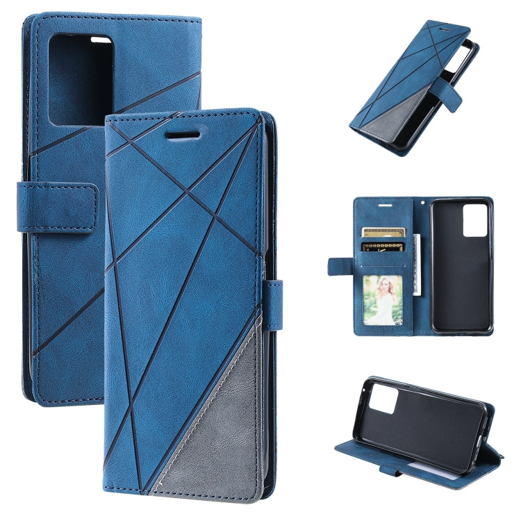 Blue leather wallet phone case with card pocket and kickstand