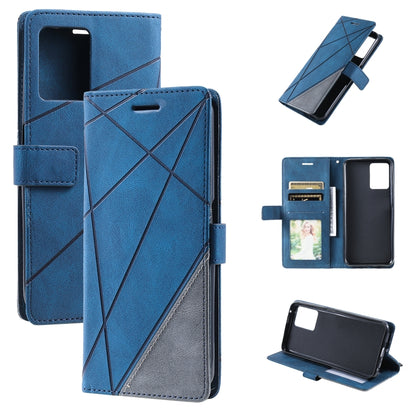 Blue leather folio phone case with cross pattern and side strap closure