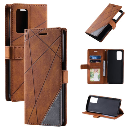 Brown leather splicing wallet phone case with diamond pattern and magnetic flap
