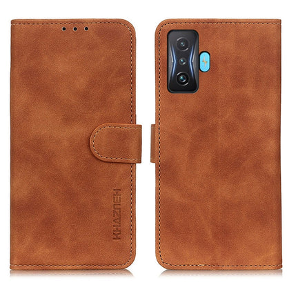 KHAZNEH brown flip leather phone case with side strap, camera cutout