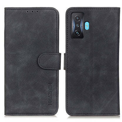 KHAZNEH black flip leather phone case with side strap, camera cutout