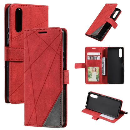 Red leather folio phone case with geometric stitched front and card slots