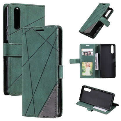 Green splicing leather flip phone case with card holder and stand for easy viewing