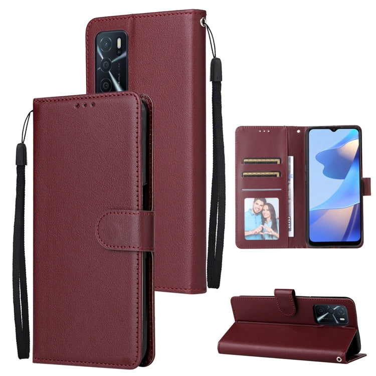 Wine red leather-look phone wallet case with 3 card slots, flip cover, wrist strap.