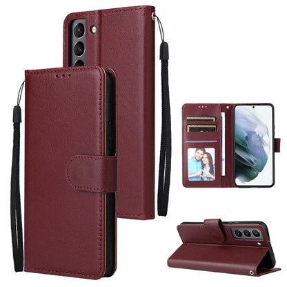 Wine red leather-look phone wallet case with 3 card slots and kickstand flip cover.