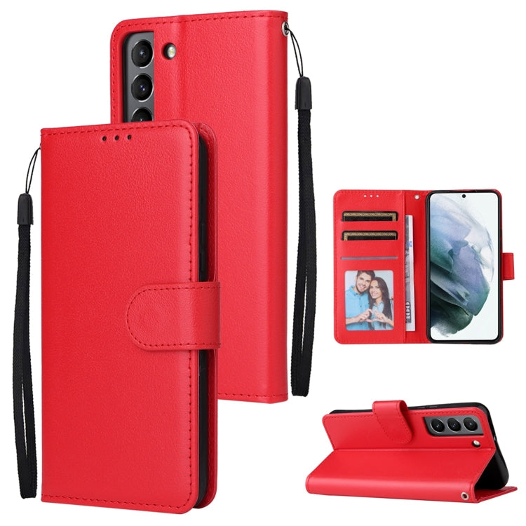 Red leather phone case with 3 card slots and folio cover