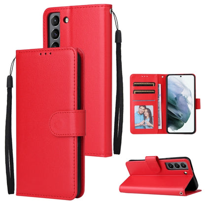 Red leather phone case with 3 card slots and folio cover