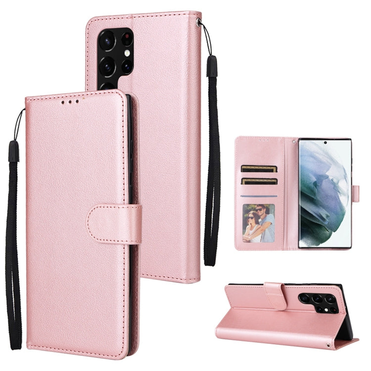 Rose pink leather-look phone wallet case with 3 card slots, stand fold, wrist strap.