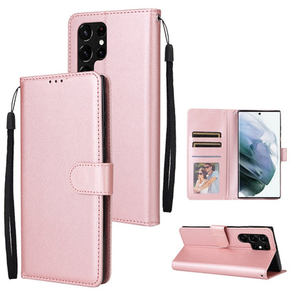 Rose pink leather-look phone wallet case with 3 card slots, stand fold, wrist strap.