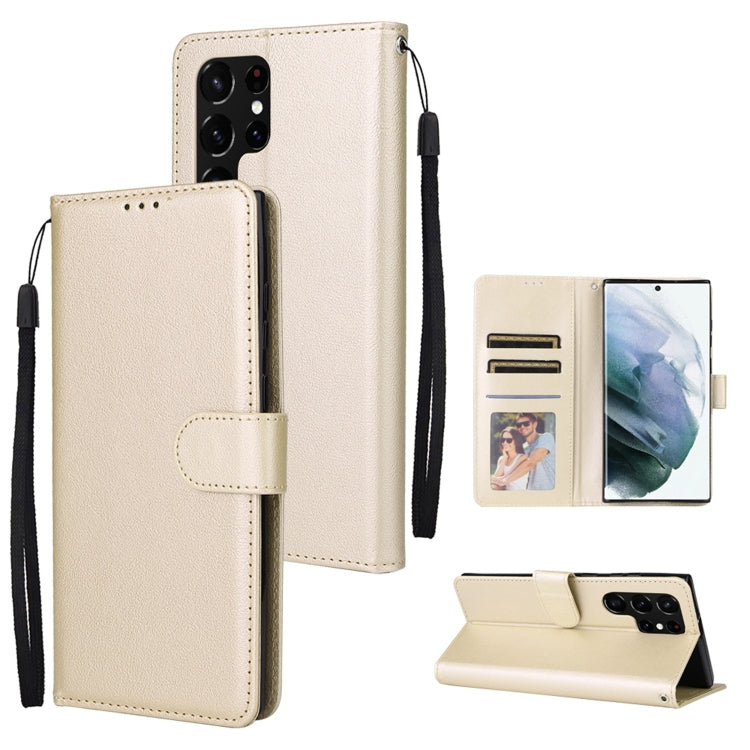 Cream leather phone case with three card slots, magnetic flip cover, and strap.