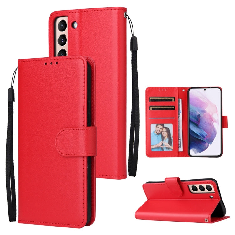 Red multifunction leather phone case with 3 card slots and stand cover