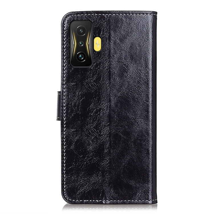 Black retro crazy horse leather phone case with camera cutout and raised edge