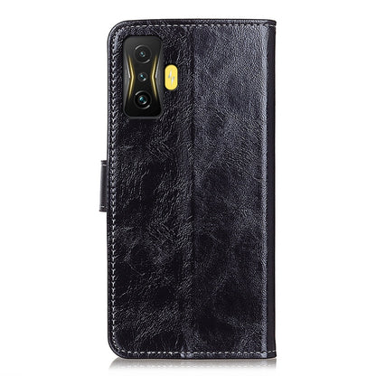 Black retro crazy horse leather phone case with camera cutout and raised edge