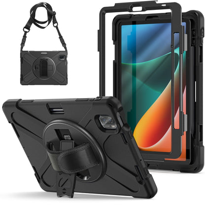 Black heavy-duty tablet case with shoulder strap and kickstand ring holder