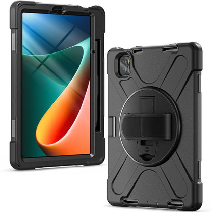 Black rugged tablet case with circular ring holder and hand strap