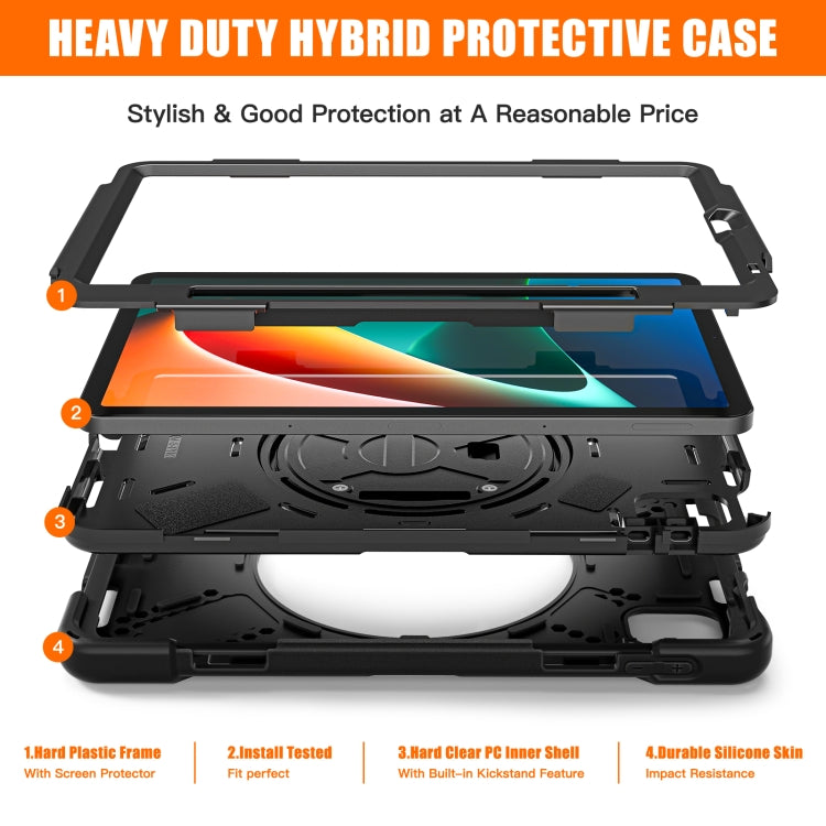 Black hybrid tablet case with protective frame and screen-cover cutouts