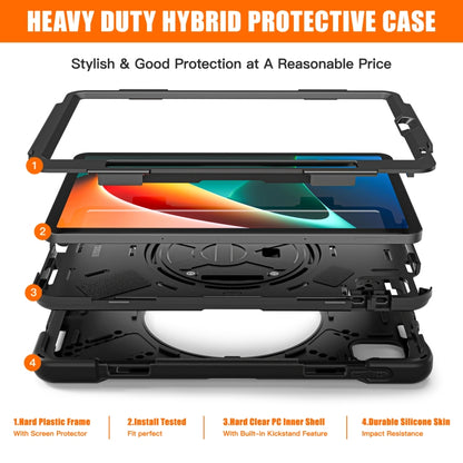 Black hybrid tablet case with protective frame and screen-cover cutouts