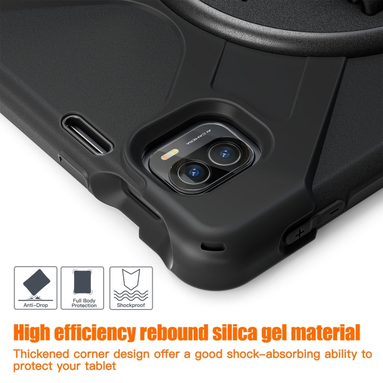 Black tablet case corner with dual camera opening and button cutouts