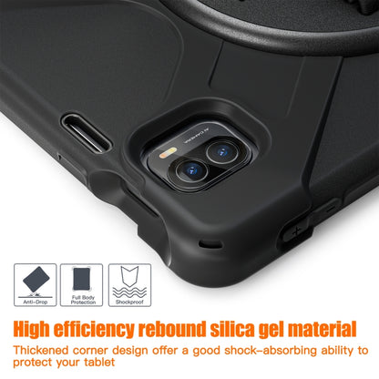 Black tablet case corner with dual camera opening and button cutouts