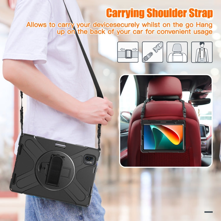 Black tablet case with shoulder strap worn over a shirt