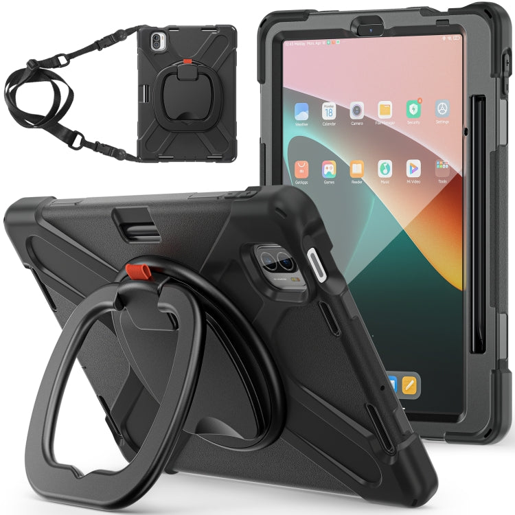 Black tablet protective case with rotating hand grip and shoulder strap for Pad 5