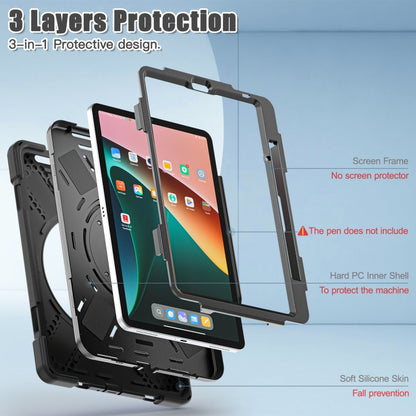 Black rugged tablet case angled view with screen frame cutouts and stand grip