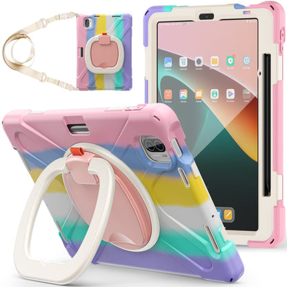 Colorful pink tablet protective case with rotating grip and crossbody strap
