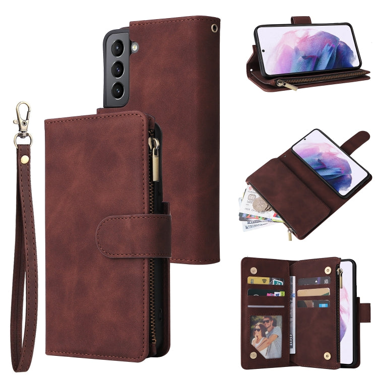 Burgundy leather phone wallet case with wrist strap, zipper pocket, and card slots