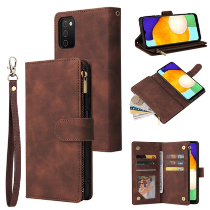 Espresso-brown leather phone wallet case with wrist strap, zipper closure, and card holder