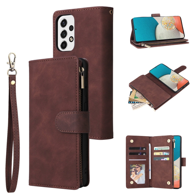 Wine-brown leather phone wallet case with wrist strap, zipper pocket, and card holder slots