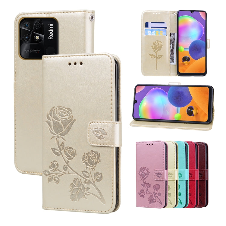 Gold leather wallet phone case with rose floral design and side card pocket