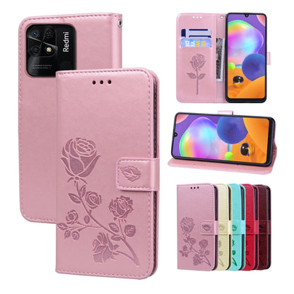 Pink leather wallet phone case with rose floral design and card holder