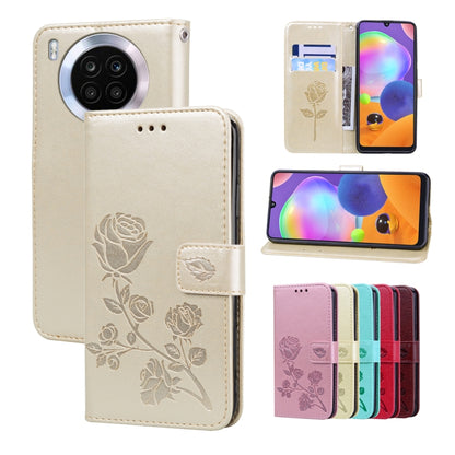 Leather-look phone folio case with rose embossing and floral pattern, beige