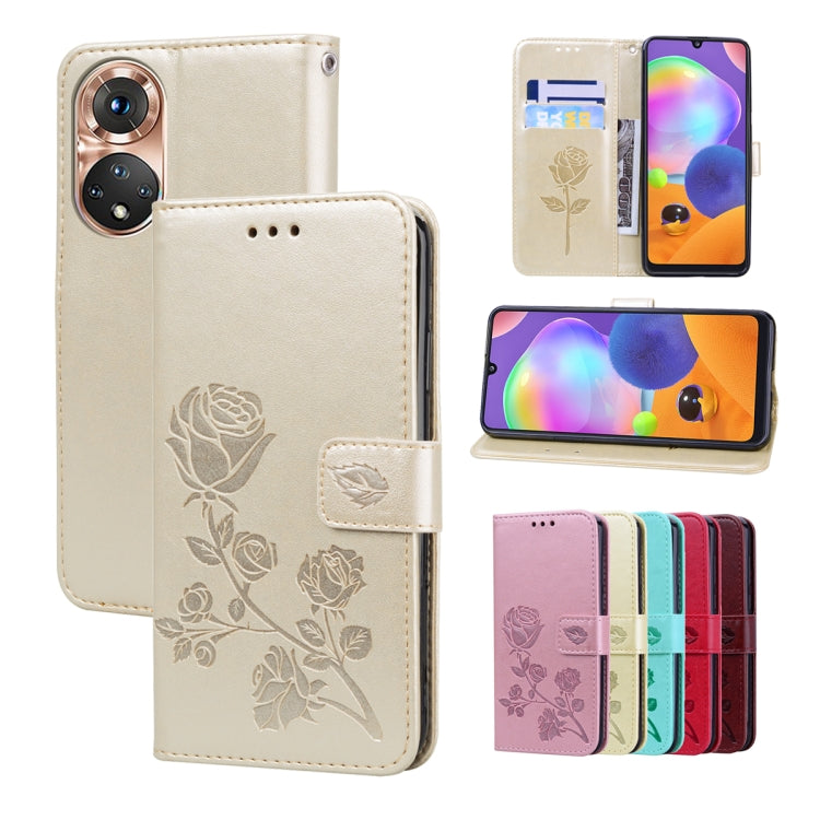 Leather-look phone folio case with rose embossing, front flap and floral design, beige
