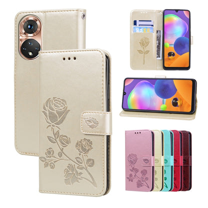 Leather-look phone folio case with rose embossing, front flap and floral design, beige