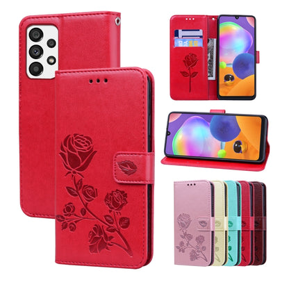 Rose-embossed leather phone case, red folio with rose pattern and camera cutout