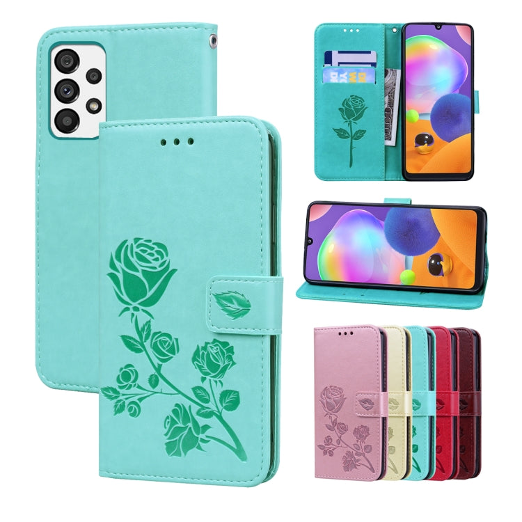 Rose-embossed leather phone case, teal folio with rose pattern and card slot