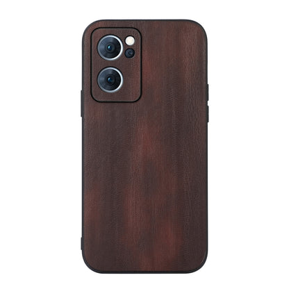 Textured PU phone case in brown with camera cutout and protective raised bezel