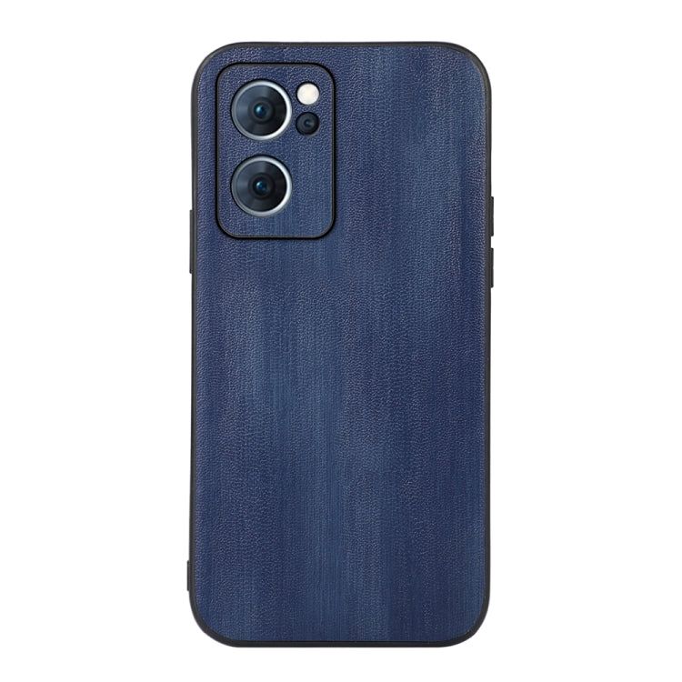 Textured PU phone case in blue, rear view with camera cutouts