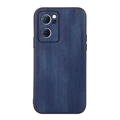 Textured PU phone case in blue, rear view with camera cutouts
