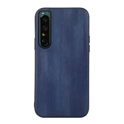 Textured PU phone case in blue, rear with vertical camera module cutout
