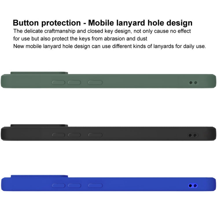 Green, black, and blue TPU phone case side profiles with lanyard hole