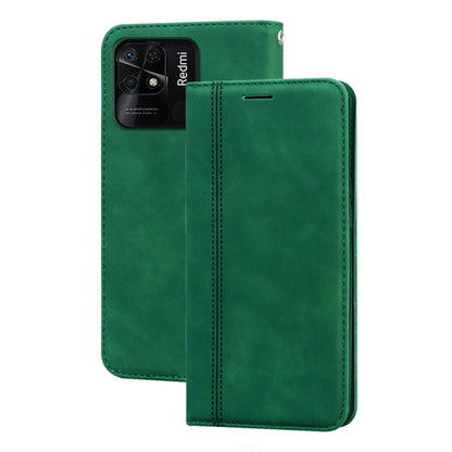Green magnetic flip leather phone case with camera cutout and stitched edges