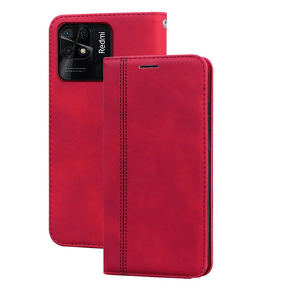 Red magnetic flip leather phone case with camera cutout and front flap